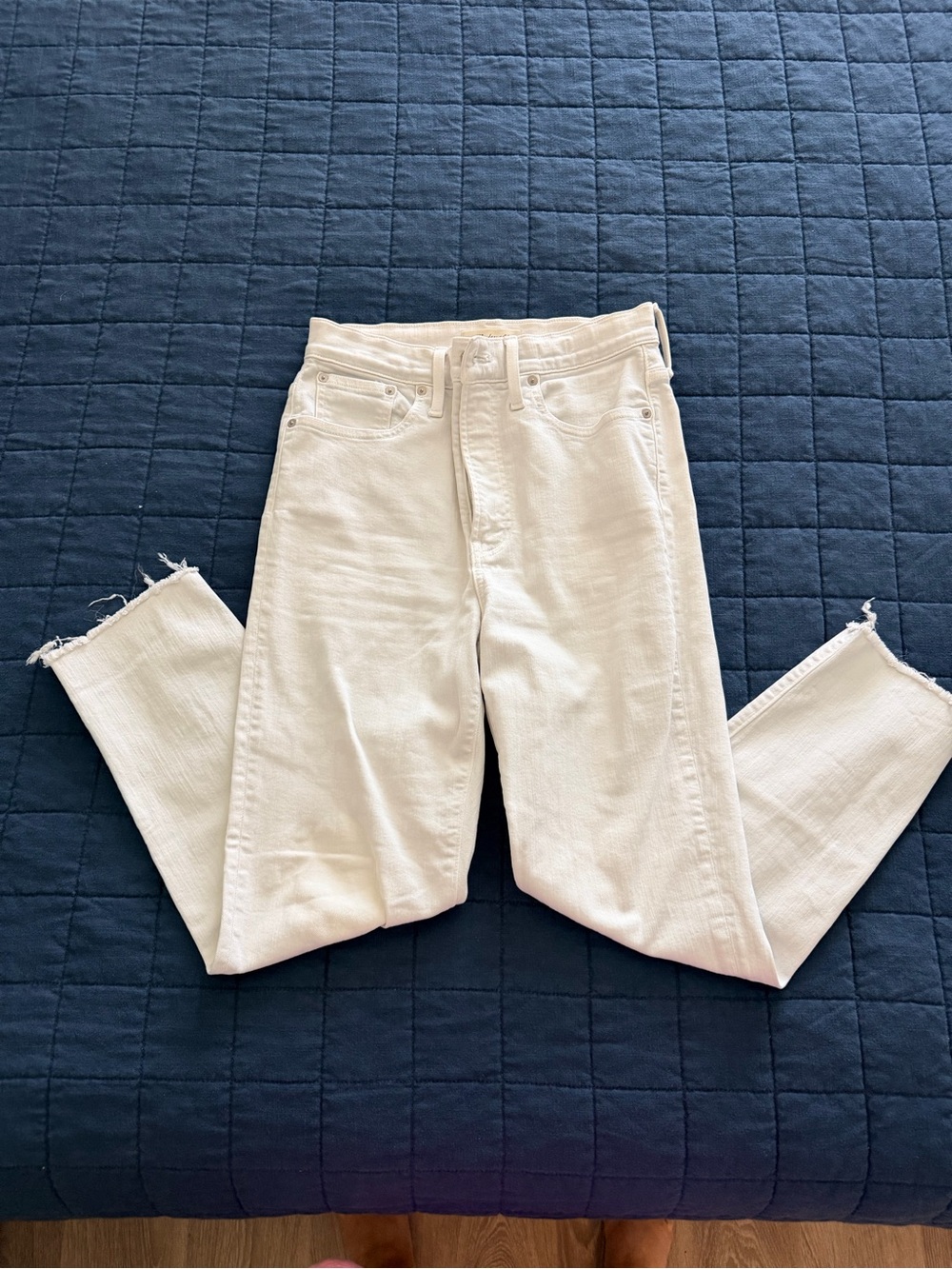 Madewell High-Rise White Straight Jeans with Raw Hem